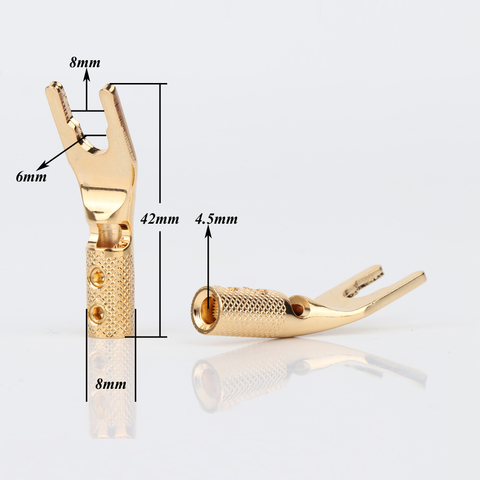 Conector de pala de cobre puro de 8p, Conector de altavoz, conector de cable de altavoz, tenedor chapado conectores de rodio ► Foto 1/6