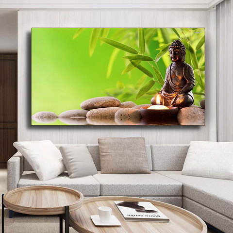 Carteles e impresiones de estatua de Buda, pintura en lienzo, sala de estar imágenes artísticas de pared para Decoración Para, budismo, bosque de bambú, Zen ► Foto 1/6