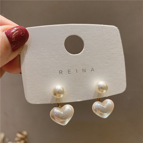 Pendientes finos de perlas con forma de corazón para mujer, aretes de gota con temperamento elegante y dulce del joker ► Foto 1/6