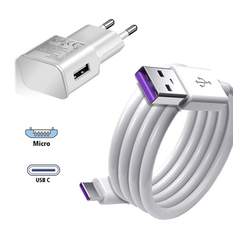 Adaptador de cargador de la UE, Cable de carga rápida USB para Samsung Galaxy S10 S9 On6 A8 A9 de ancho 3 J6 J4 On7 Pro, Cable de carga Micro USB tipo C ► Foto 1/6