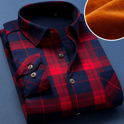 Camisa cálida de lana para hombre, camisa de negocios de manga larga con estampado a cuadros, gruesa y cálida, para otoño e invierno, M-6XL ► Foto 1/6