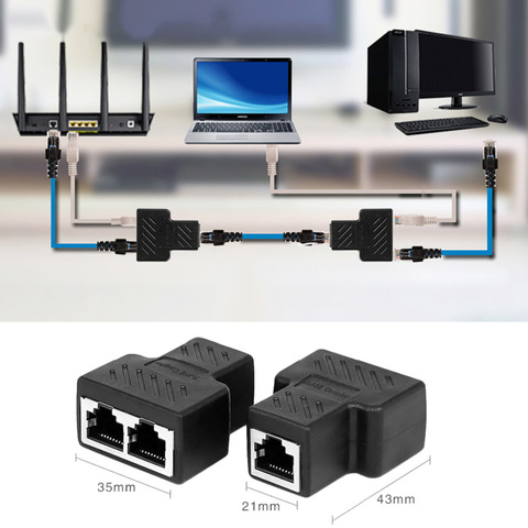 Cable LAN de 1 a 2 vías, adaptador divisor de red Ethernet, divisor hembra RJ45, conector enchufe adaptador para ordenador portátil ► Foto 1/5