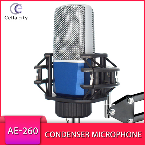 CELLA CITY-Micrófono de AE-260 metálico de 16 núcleos, Set de tarjeta de sonido en vivo, juego de grabación de ancla, micrófono de condensador de Karaoke ► Foto 1/6