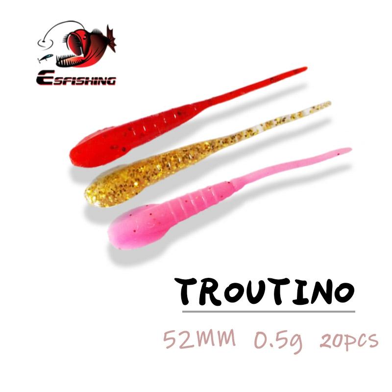 ESFISHING-señuelo de gusano para Pesca, cebos de plástico suave, trutino 20 piezas, 52mm, señuelo para Pesca, señuelos de superficie Souple ► Foto 1/4