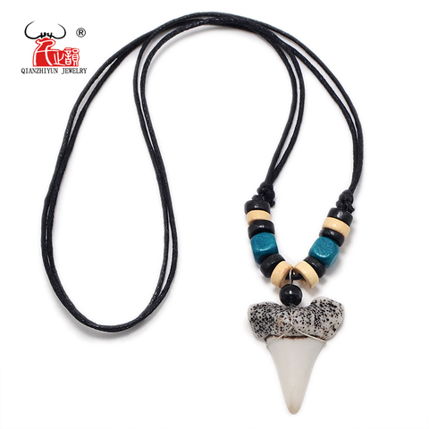 Colgante de imitación de dientes de tiburón para hombre, joyería de surfista hawaiana hecha a mano, Gargantilla de hueso Tribal maorí de Nueva Zelanda, collar de madera de color ► Foto 1/6