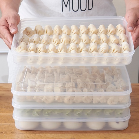 Caja de dumpling de 2 capas, contenedor de alimentos para nevera, cocina transparente sin divisiones, con funda de plástico mx621113 ► Foto 1/6