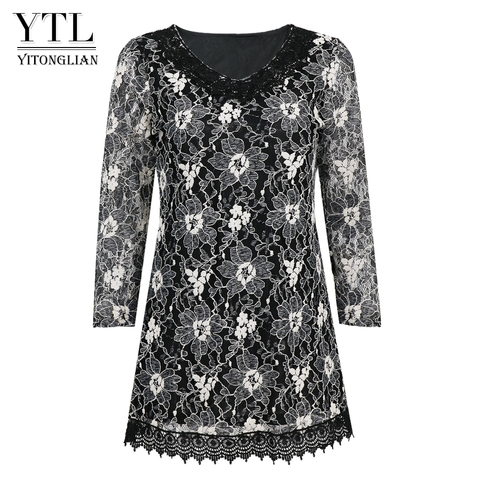 Yitonglian-Blusa Vintage de encaje con cuello en V para mujer, Blusa de encaje Floral con cuello en V, moda clásica de plata 2022, Túnica de talla grande, Tops H429 ► Foto 1/6