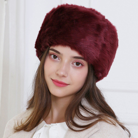 Gorros rusos gruesos y esponjosos para mujer, gorros de piel sintética, gorros de esquí, aviador, orejeras, gorro caliente, gorros de invierno ► Foto 1/6