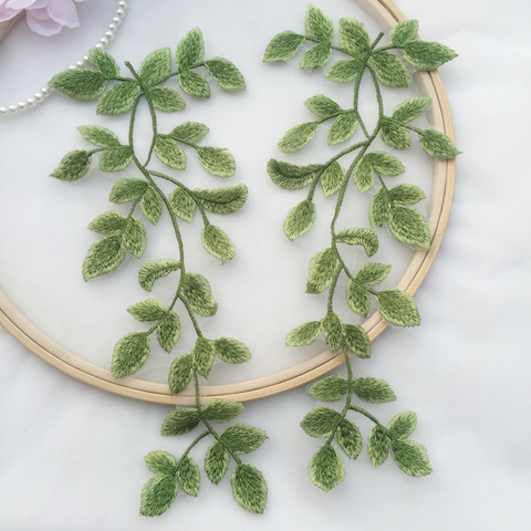 Apliques de tela de encaje con bordado de hojas verdes para costura de ropa, accesorios, apliques para vestido de novia, bonito ► Foto 1/3