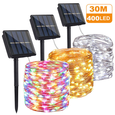 Tira de luces LED solares para exteriores, 50/100/200/330 luces para fiesta navideña, luces tipo Hada a prueba de agua, guirnalda de jardín ► Foto 1/6