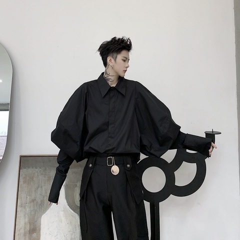 Los hombres de moda Retro ancho y largo manga camisa Casual Hombre Japón Streetstyle Vintage Punk gótico vestido camisas etapa ropa ► Foto 1/6