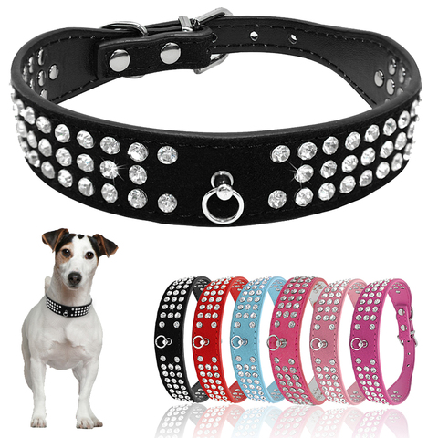 Collar de estrás para perro, 3 filas, piel de ante, Diamante, gato, cachorro, collares, 5 colores para perros medianos pequeños, Chihuahua, Yorkshire ► Foto 1/6