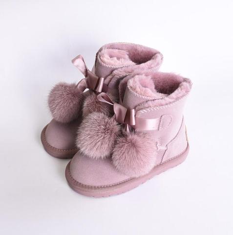 Botas de nieve de moda para niños, botas gruesas de piel auténtica de felpa cálidas de fondo suave para bebés, bota para esquí de invierno, bota para niño pequeño ► Foto 1/6