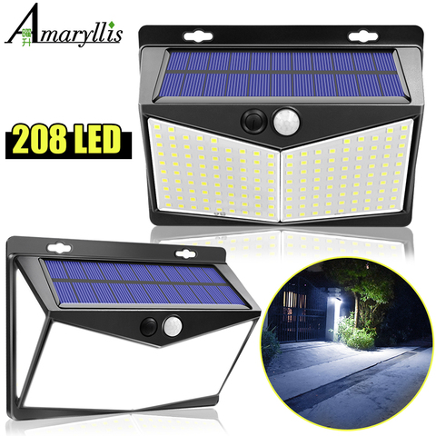 Luces solares al aire libre 208Leds Ip65 impermeable Sensor de movimiento inalámbrico luz 270 ° Gran Angular luces de pared lámpara Solar con 3 modos ► Foto 1/6