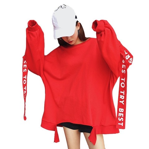 Sudaderas con capucha con estampado de letras Harajuku para mujer, jerséis holgados de manga Extra larga, Tops coreanos Kpop ► Foto 1/6