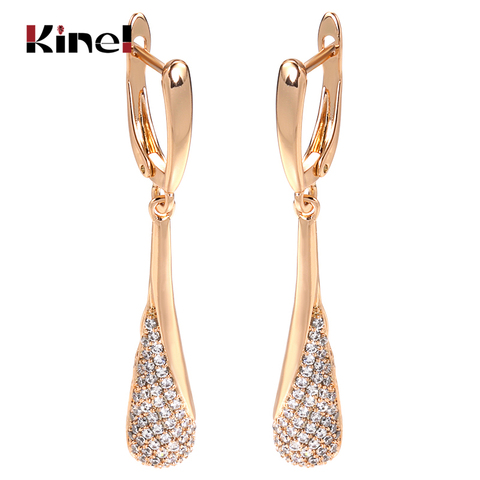 Kinel-pendientes colgantes de borla larga para mujer, joyería de moda 2022, aretes de oro rosa 585 de circón Natural, joyería fina inusuales ► Foto 1/6