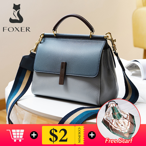 FOXER-Bolso de mano de piel auténtica para mujer, bolso bandolera de gran capacidad para ir a la Oficina ► Foto 1/6