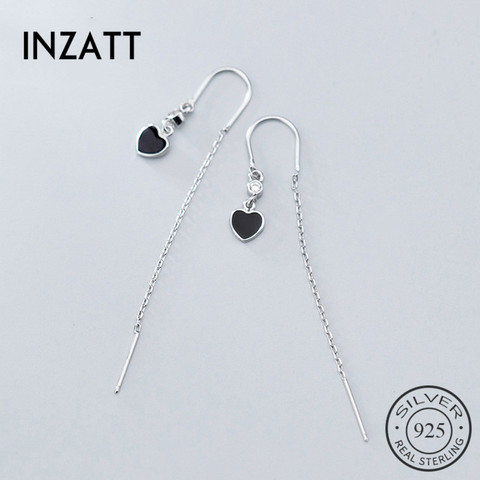 INZATT-pendientes de gota de borla con corazón para mujer, Plata de Ley 925 auténtica, negro, joyería fina para fiesta, accesorios para regalo ► Foto 1/6