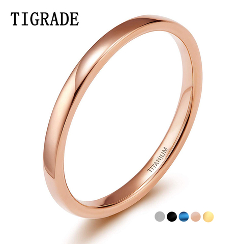 Tigrade-Anillo de titanio fino de 2mm para mujer, sortijas simples pulidas de oro rosa/Negro/azul para hombre y mujer, banda de compromiso de boda ► Foto 1/6