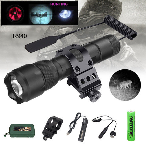 Linterna iluminadora LED táctica IR 850nm/940nm, para caza, Hog, visión nocturna, IR, luz de relleno, linternas, mira para Rifle, 18650 ► Foto 1/6