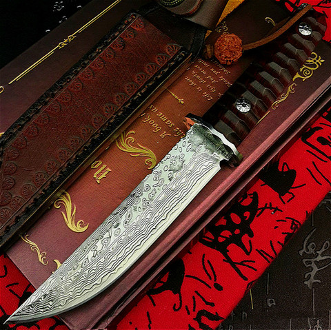 PEGASI-cuchillo táctico japonés de acero de Damasco G10, núcleo de acero de alta dureza, cuchillo recto de caza de caoba ► Foto 1/5