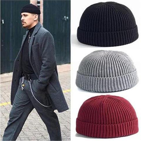 Gorros sin mangas de estilo Hip Hop para hombre y mujer, gorro de punto de calle, acrílico, informal, sólido, calabaza, portátil, para invierno ► Foto 1/6