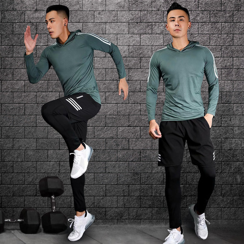 Trajes deportivos de compresión para hombre, ropa deportiva de secado rápido para correr, para entrenamiento, gimnasio y fitness ► Foto 1/6