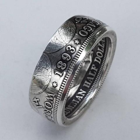 Anillo de moneda clásico Vintage, moneda de medio dólar, 