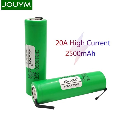 JOUYM 18650 batería 2500mAh 3,7 V INR18650 25R 20A descarga de alta corriente de soldadura chapa de níquel batería recargable de ión-litio ► Foto 1/5