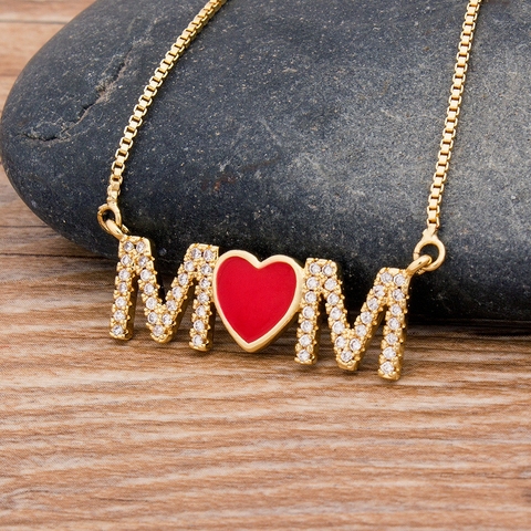 Nueva llegada Top calidad cobre cúbico Zirconia corazón colgante collar para mamá larga joyería de cadenas de serpiente regalo para el día de la madre ► Foto 1/6