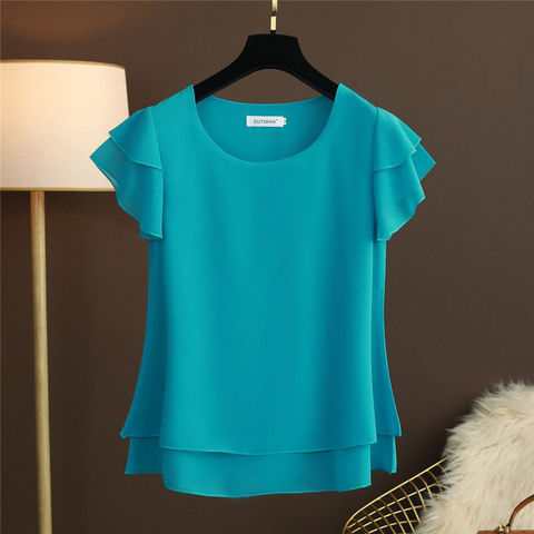 Nueva blusa de mujer holgada de verano, con cuello redondo Camisa de gasa, blusa de manga corta para mujer, camisas de talla grande 6XL, tops y blusas para mujer, Top ► Foto 1/6