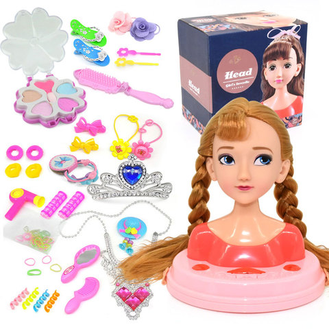 Juguete de moda para niños, conjunto de juego de simulación de maquillaje, cabeza de peinado, juego de belleza con secador de pelo, regalo de cumpleaños para niñas ► Foto 1/6