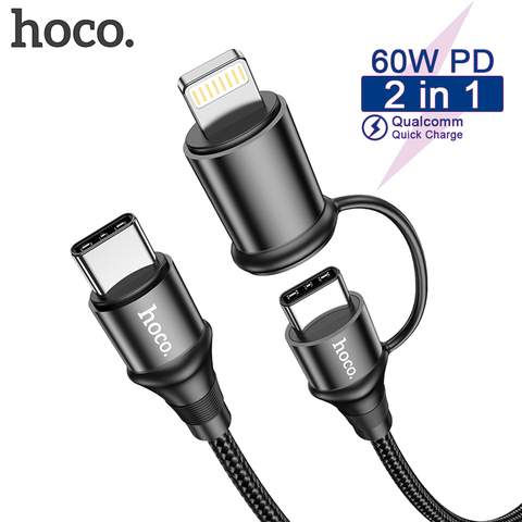 Hoco 2in1 60W USB C a USB tipo C Cable de Carga Rápida de apoyo cargador de portátil para iPhone 12 11 Xs Max XR iPad Macbook Pro ► Foto 1/6