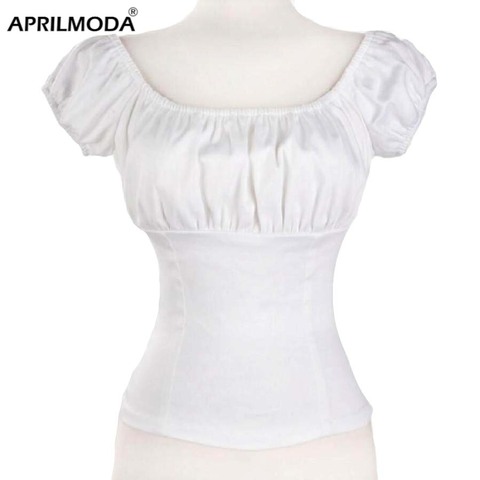 Blusa de algodón estilo Vintage para verano, camisa de manga corta con espalda baja estilo campestre para mujer, de talla grande 50s y 60s, 2022 ► Foto 1/6