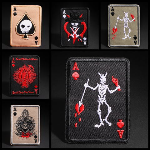 Parches de póker de calavera para ropa, insignias planchar, pegatina egipcia en abrigo, decoración de bolsa artesanal, Punk, cartas de la muerte, póker, Ace Of Spades ► Foto 1/6