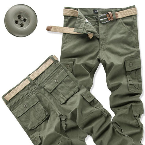 Pantalones tácticos militares para hombre, pantalón largo, suelto, verde militar, varios bolsillos, para primavera y otoño ► Foto 1/6