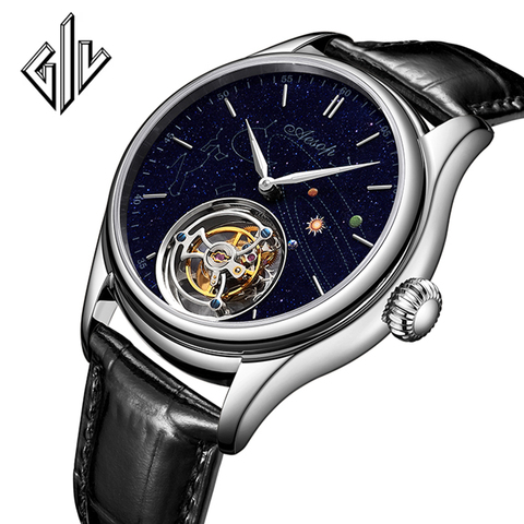 Reloj de Tourbillon mecánico para hombre, de lujo, con esfera dorada, zafiro, Tourbillon, movimiento de esqueleto, a la moda, 2022 ► Foto 1/6