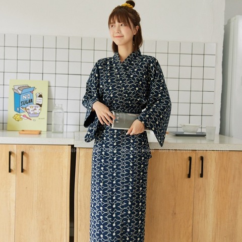 Estilo japonés Kimono de las mujeres de impresión Yukata de algodón Cardigan niño interior Casual pijamas vestido de dormir traje ► Foto 1/6