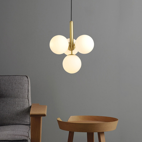 Lámpara de bola de vidrio blanco nórdico posmoderno, 4 luces para comedor, bar, cocina, dormitorio, lustre creativo, accesorio de luz de suspensión ► Foto 1/6