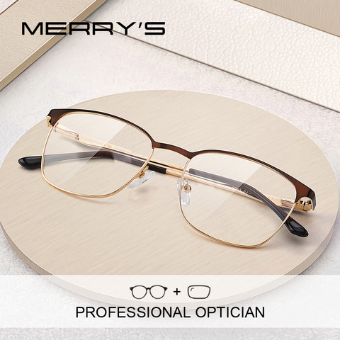 MERRYS-Montura de aleación para gafas para hombre y mujer, anteojos de diseño Vintage ultraligeros, con prescripción, montura óptica Retro, S2165PG ► Foto 1/6
