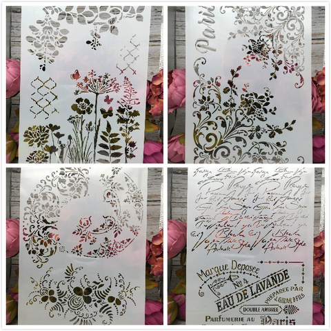 4 unids/lote A4 palabras florales en francés DIY plantilla para pintura de capas álbum de recortes para colorear en relieve álbum Plantilla de tarjeta de papel decorativa ► Foto 1/5