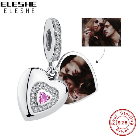 Cuenta en plata esterlina 925 colgante de corazón de amor para siempre compatible con pulsera Pandora Original foto personalizada DIY joyería ► Foto 1/6