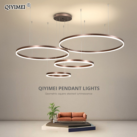 QIYIMEI-luces LED colgantes modernas para dormitorio, comedor, Bar, lámpara colgante, iluminación de lujo para interiores, color dorado y negro, café ► Foto 1/6