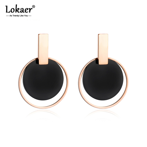 Lokaer gran disco negro y rosa círculo dorado Pendientes exageración joyas de acero inoxidable Pendientes para Mujer de Moda E18089 ► Foto 1/5