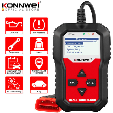 KONNWEI KW360 Obd2 escáner coche Obd 2 diagnóstico automático para Mercedes-Benz sistemas completos herramienta de diagnóstico W212 ABS Airbag de reinicio ► Foto 1/6