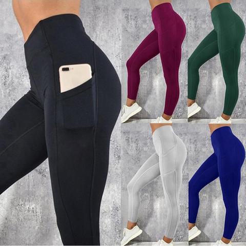 Mallas de Yoga para gimnasio para mujer, transpirables, de secado rápido, medias de secado rápido, cintura alta, elevación de cadera, entrenamiento, Legging, pantalones para correr con bolsillo ► Foto 1/6