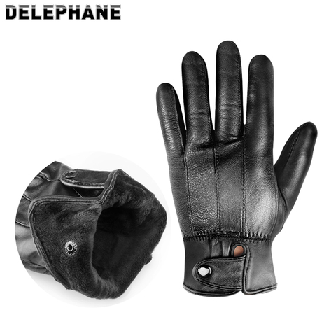 Guantes Térmicos de cuero forrado de felpa para mujer, color negro, para motocicleta, protección para conducción, Otoño e Invierno ► Foto 1/6