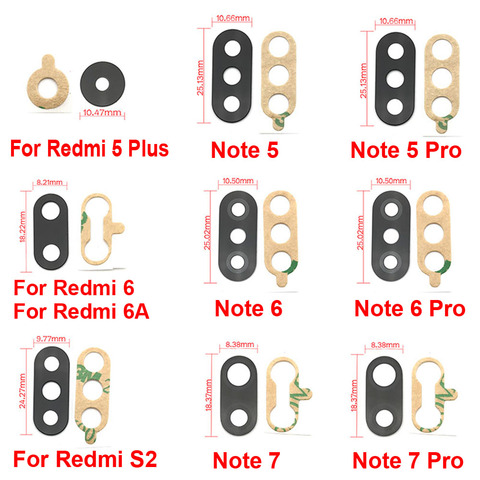 2 unids/lote... cámara trasera de vidrio de tapa de lente con adhesivo de la etiqueta engomada para Xiaomi Redmi Nota 7 6 5 5A 6A 7A Pro Plus S2 9 ► Foto 1/3