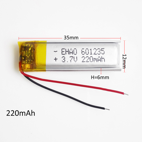 EHAO 601235 de 3,7 V 220mAh polímero de litio Li-Po batería recargable para Mp3 GPS PSP auriculares bluetooth auriculares ► Foto 1/5