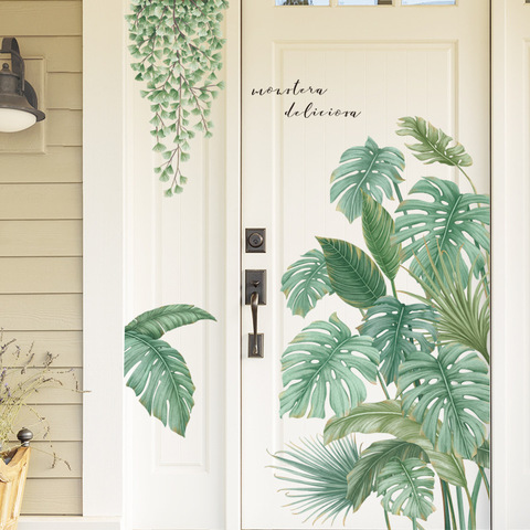 Estilo nórdico, hojas de plantas tropicales, pegatinas de pared para sala de estar, dormitorio, vinilo ecológico, Póster Artístico con calcomanías para decoración del hogar ► Foto 1/6